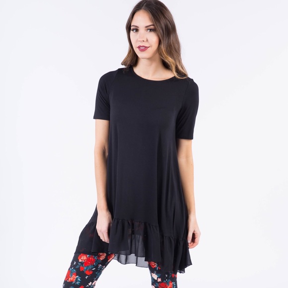 Agnes & Dora Tops - Black Chiffon Ruffle